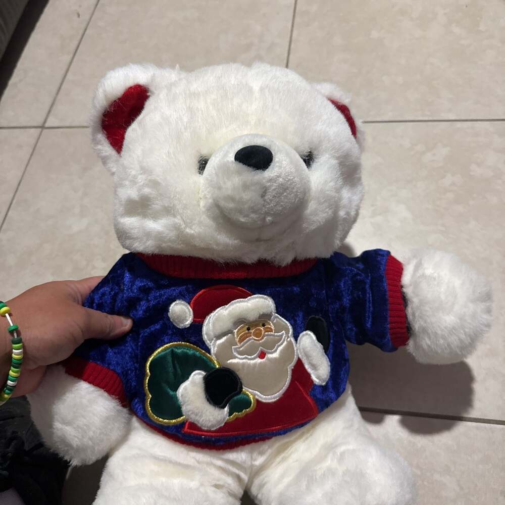 Christmas Santa Adorned Polar Bear Plush Stuffed Animal Toy - Picture 2 of 8